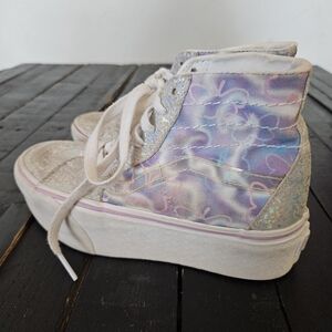 Vans Women's 5 Purple Butterfly Silver Sparkle High Top Platform Sneakers Shoes